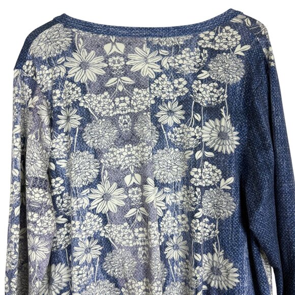 Simply Aster Women’s 1X Tunic Top Blue White Floral Print Boho Casual Stretch - Picture 8 of 12